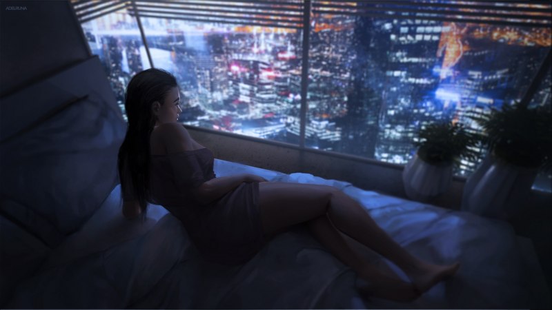 Девушка у окна город