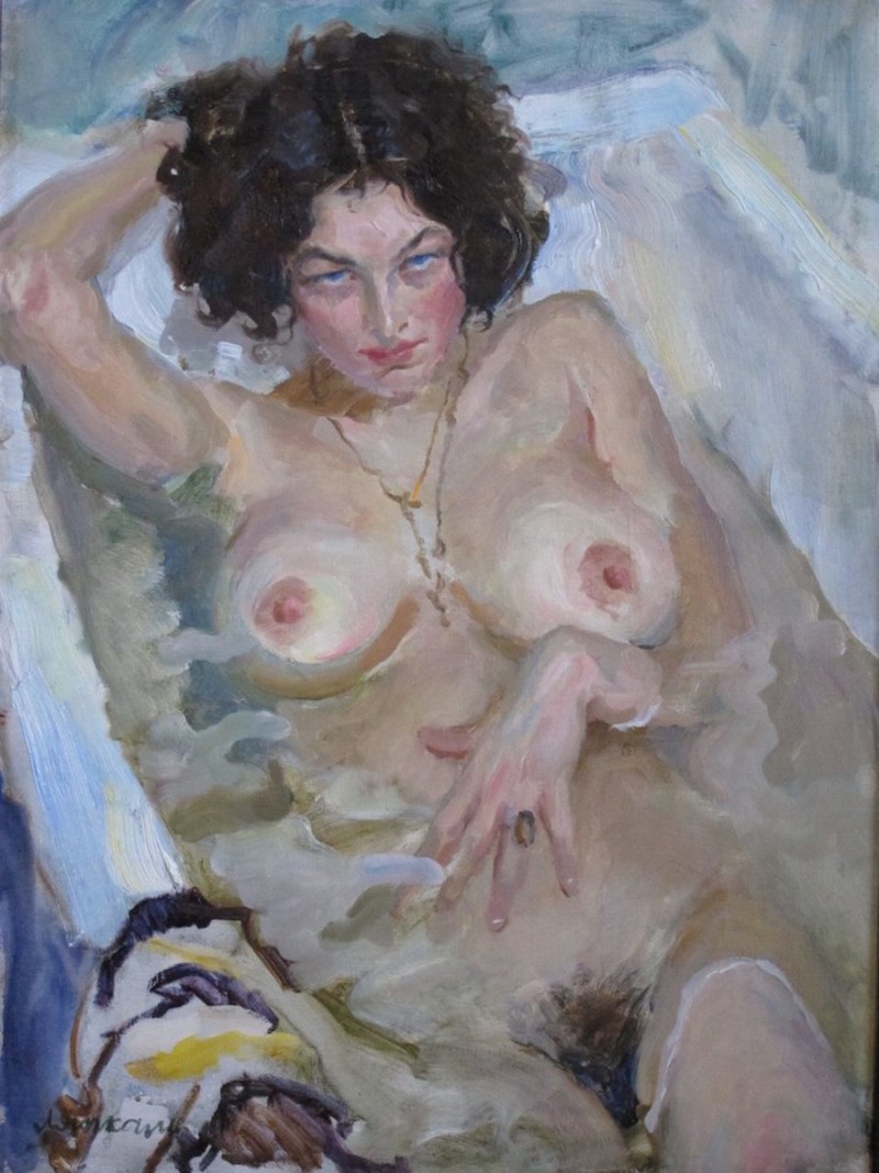 Голые женщины позируют художнику