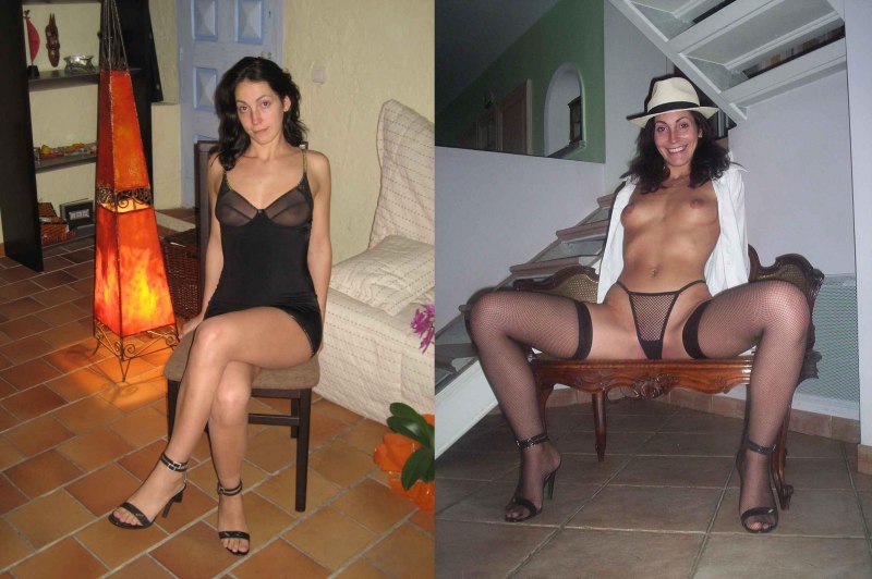 Красивая зрелая блондинка одетая и раздетая