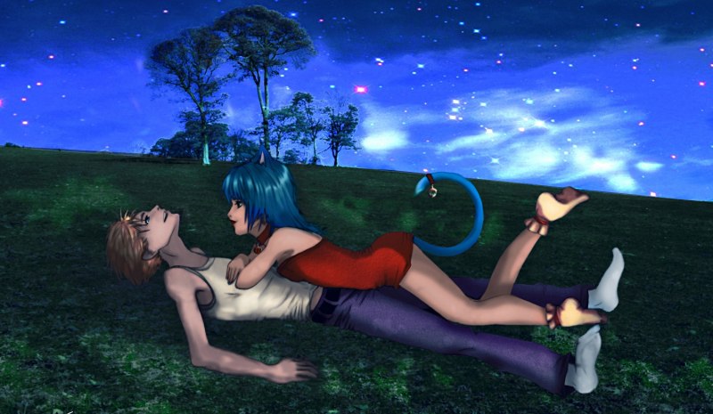 Влюбленные смотрят на звезды лежа