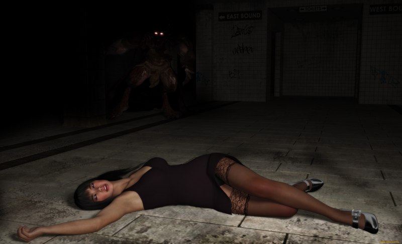 Девушка лежит на полу